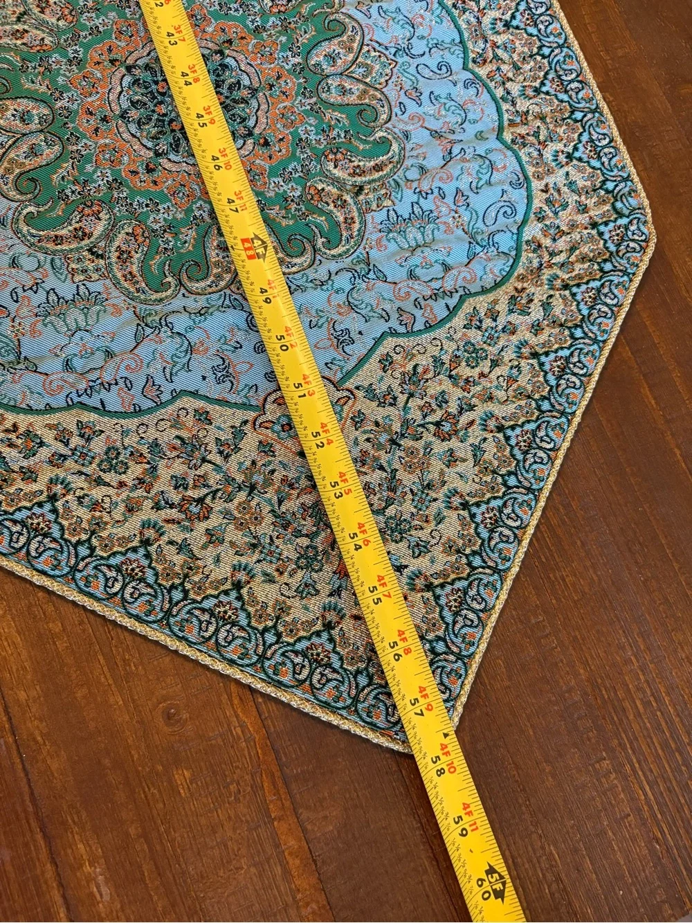 Fine Textile Woven Turquoise, Gold, and Green Decorative Table Runner
